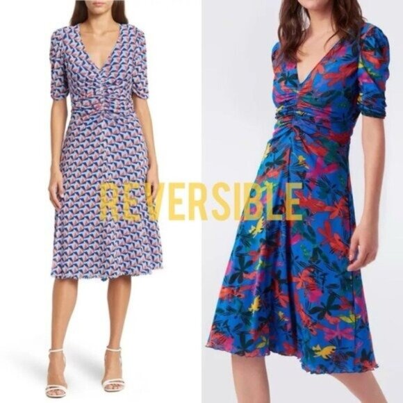 Diane Von Furstenberg Dresses & Skirts - Diane Von Furstenberg Koren Reversible Ruched Dress S Akira Wind Libellule Blue